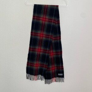 Vintage 100% Cashmere Tartan Plaid Scarf Black Grey Green Red